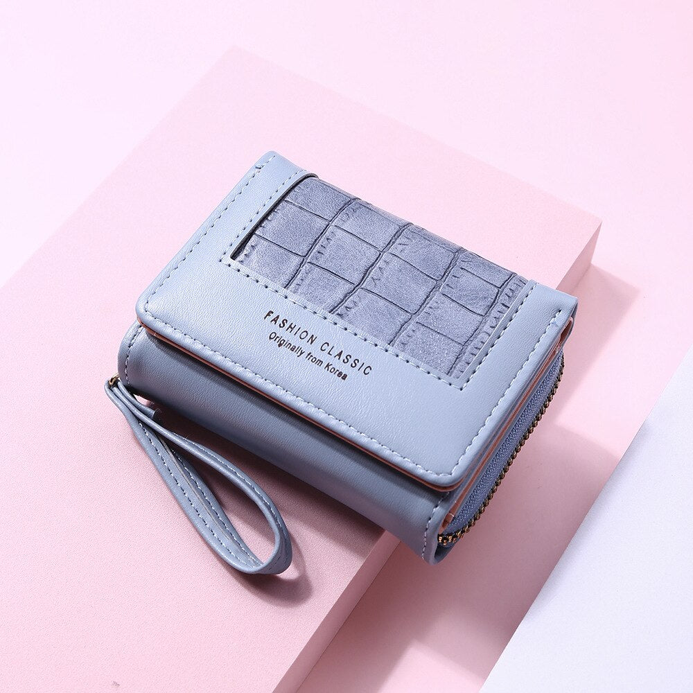 Fashion Square Plaid Women&#39;s Short Wallet Large Capacity Multi-card Zipper Bags for Women 2022 Trendy Texture 3 Fold Coin Purse
