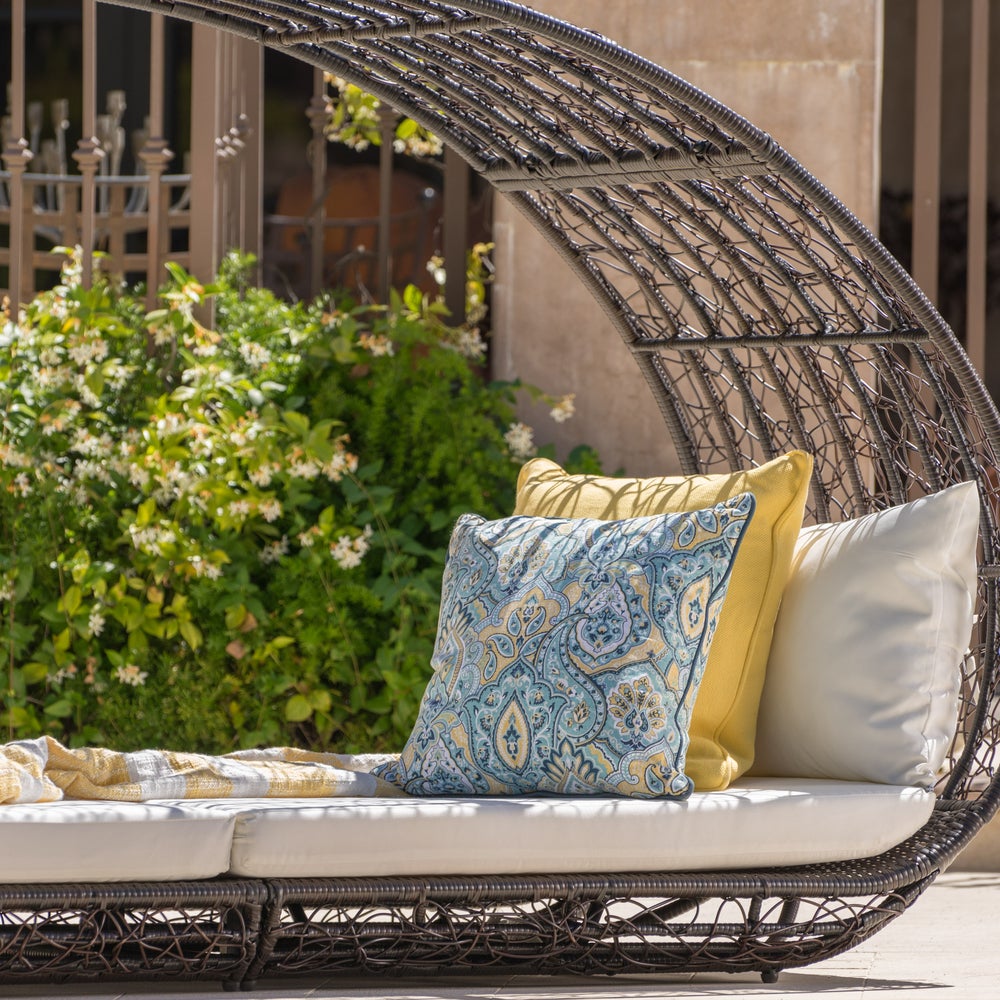 Outdoor Daybed with Cushions Patio Sets Wicker Rattan Sofa Garden Furniture 53.25 inches high x 91.25 inches wide x 35.75 inches