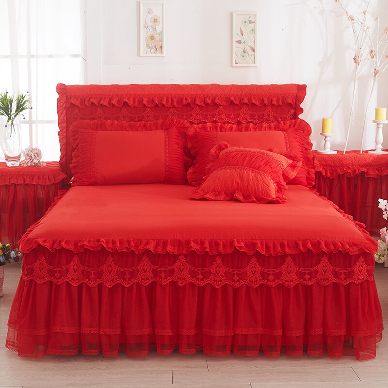 1 Piece Lace Bed Skirt +2pieces Pillowcases bedding set Princess Bedding Bedspreads sheet Bed For Girl bed Cover King/Queen size