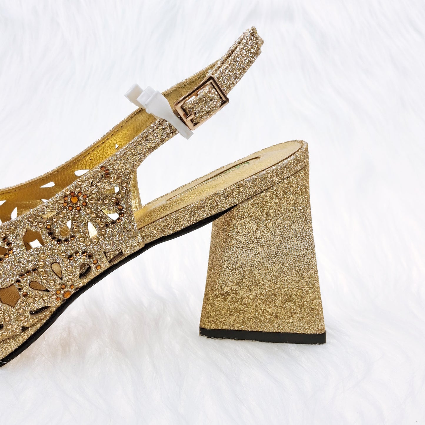 QSGFC Newest Gold Color Cutout Pumps High Heels Decorated with Rhinestone Flower Design Party Women&#39;s Shoes and Bags Set