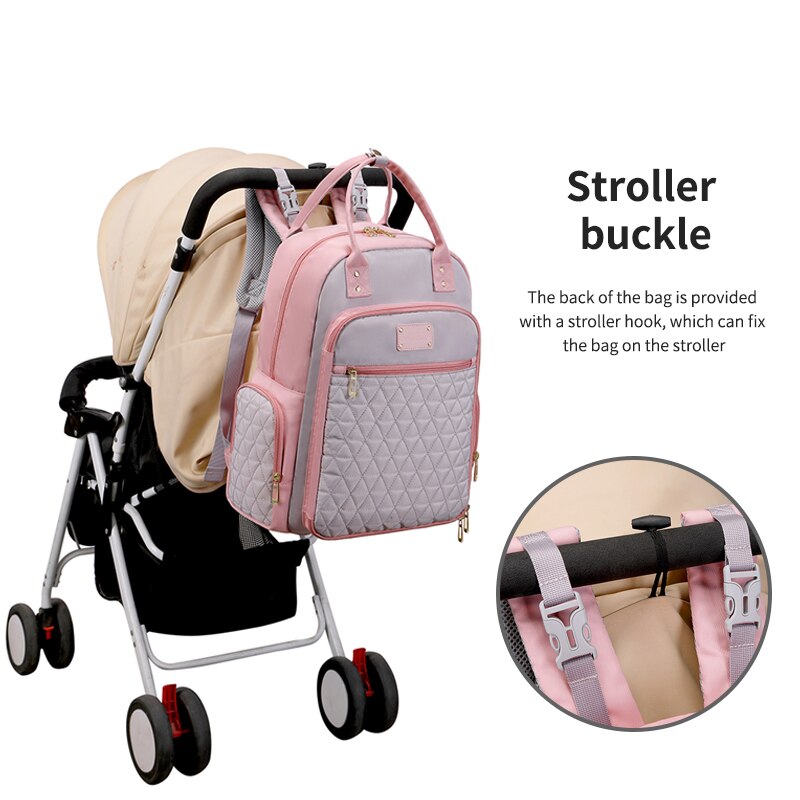PatPat Mommy Bag Diaper Bag Backpack Large Capacity Multifunction Travel Handle Back Pack with Stroller Buckle