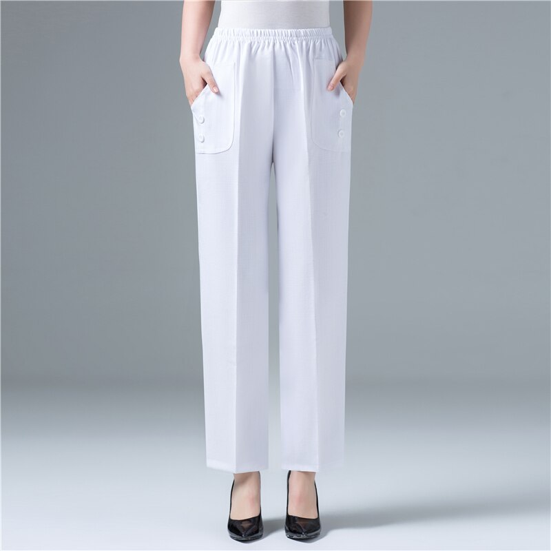 Summer Women Cotton Linen Harem Pants Ankle-Length Trousers Women Vintage Korean Pants High Waist Black Straight Pants