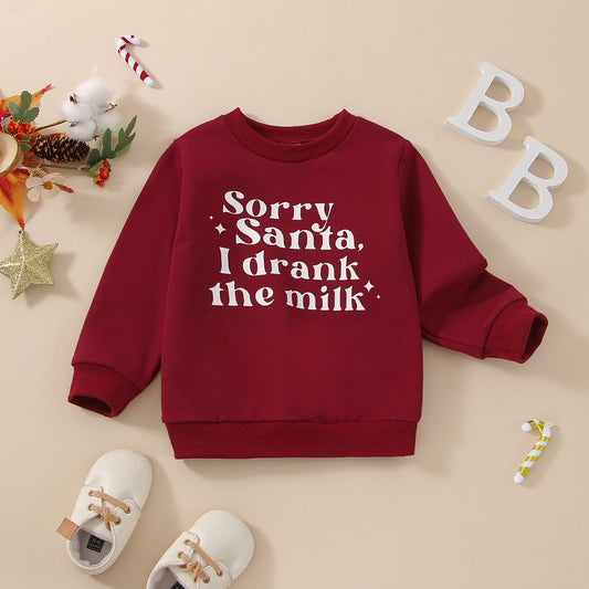 2022-10-17 Lioraitiin 0-24M Infant Baby Girl Autumn Sweatshirts Long Sleeve Red Sorry Santa I Drank The Milk Letter Printed Top