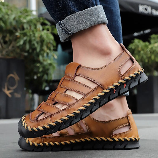 Classic Men&#39;s Sandals Summer Soft Sandals Luxury Men Shoes Genuine Leather Sandals Brand Big Size Soft Outdoor Men Roman Sandals