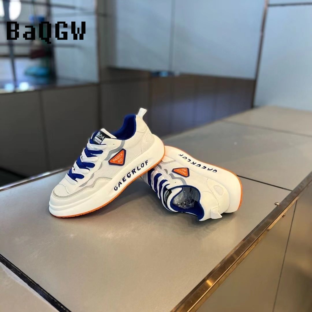 Fashion Color Block Chunky Sneakers Men Comfortable Running Shoes Casual Leather Breathable Height Increased Flat Platform Shoes