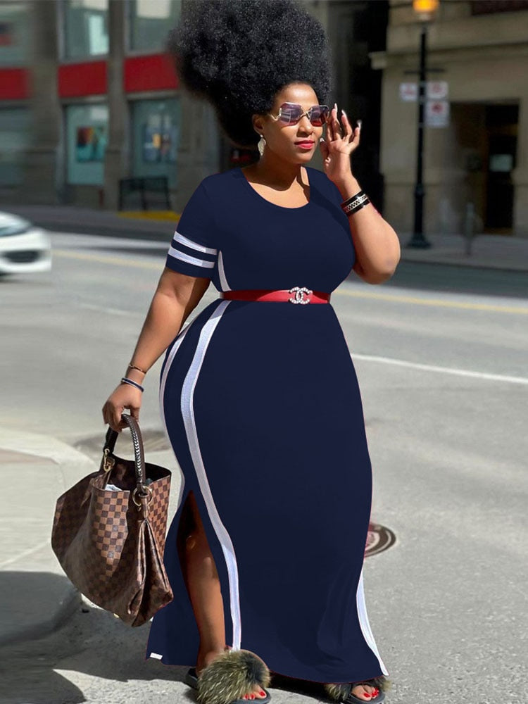 Plus Size Women Clothing Dresses with Split Summer Tshirt Dress Oversized Streetwear Knit Midi Dress Wholesale Bulk Dropshipping