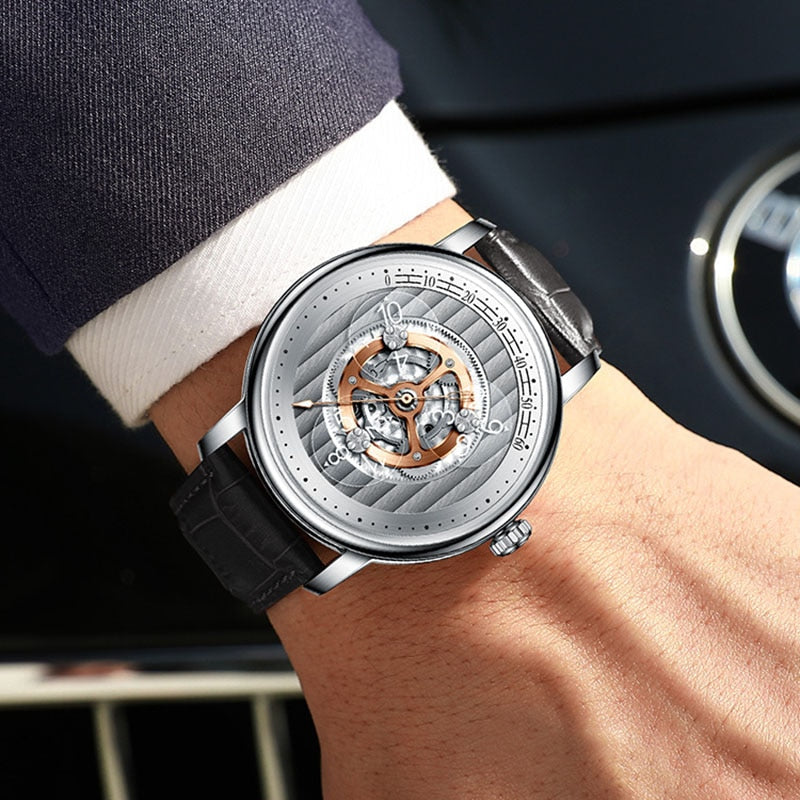 PINDU New 41MM Minute Scale Luxury Men&#39;s Watches Business Sunburst Watch For Men Automatic Mechanical Sapphire Windows P6513+Box