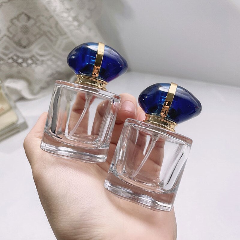30ML Transparent Perfume Bottle Portable Spray Glass Bottle With Sapphire Cap  Cosmetic Container Travel Atomizer