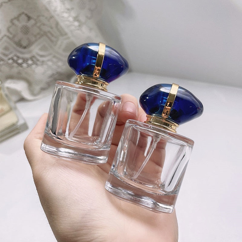 30ML Transparent Perfume Bottle Portable Spray Glass Bottle With Sapphire Cap  Cosmetic Container Travel Atomizer