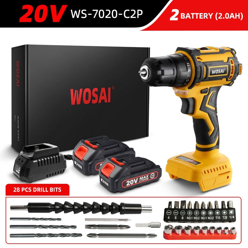 WOSAI 20V Brushless Electric Drill 50NM Cordless Screwdriver Lithium-Ion Battery Mini Electric Power Screwdriver MT-Series Tools