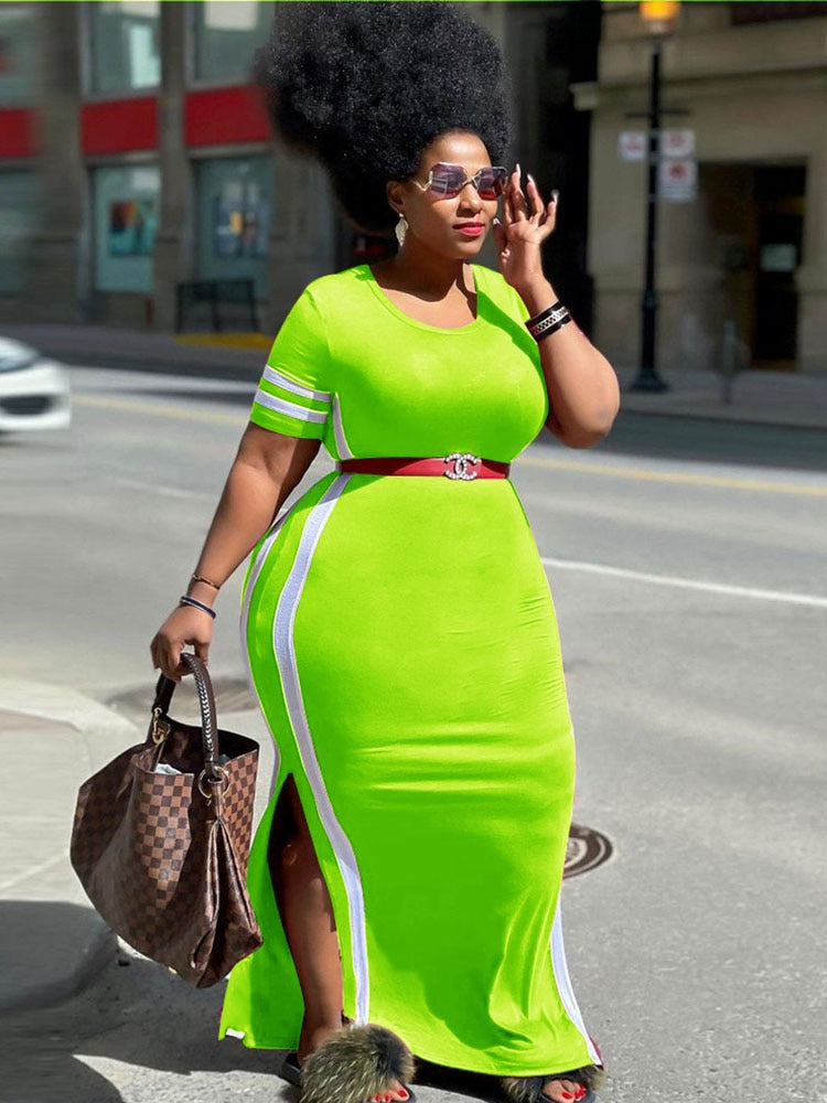 Plus Size Women Clothing Dresses with Split Summer Tshirt Dress Oversized Streetwear Knit Midi Dress Wholesale Bulk Dropshipping