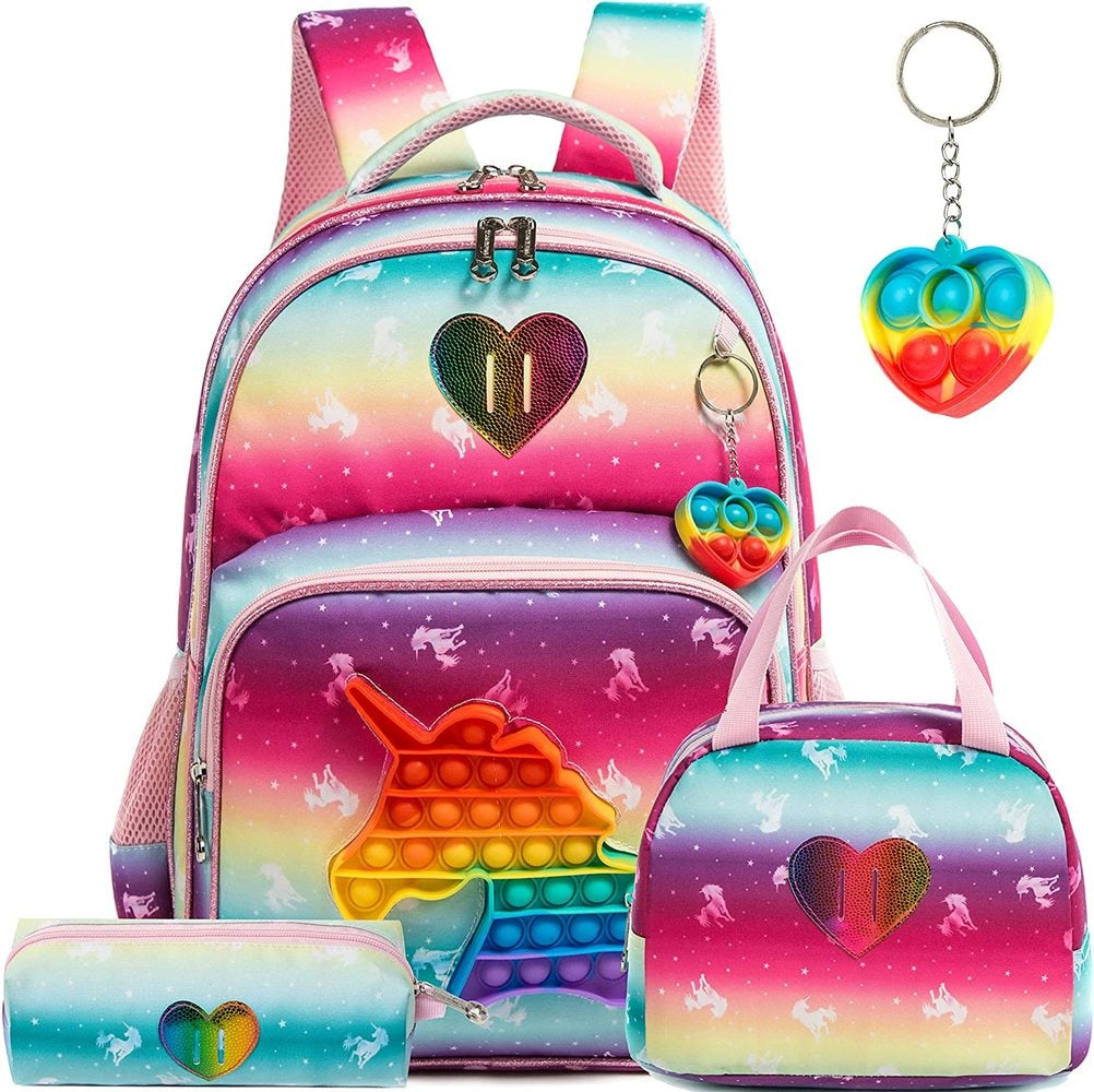 Bikab School Bags 3 In 1 Kids Bags for Girls Kawaii Backpack Waterproof Children School Bags for Girl 16&quot; Bags for Girls Set Bag