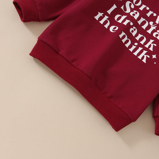 2022-10-17 Lioraitiin 0-24M Infant Baby Girl Autumn Sweatshirts Long Sleeve Red Sorry Santa I Drank The Milk Letter Printed Top