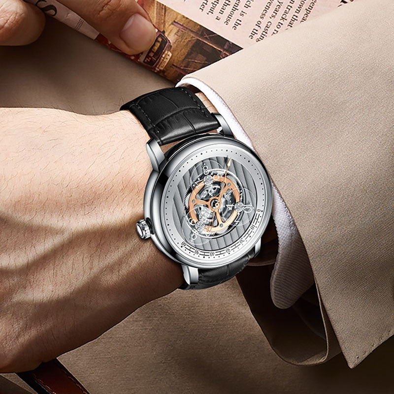 PINDU New 41MM Minute Scale Luxury Men&#39;s Watches Business Sunburst Watch For Men Automatic Mechanical Sapphire Windows P6513+Box