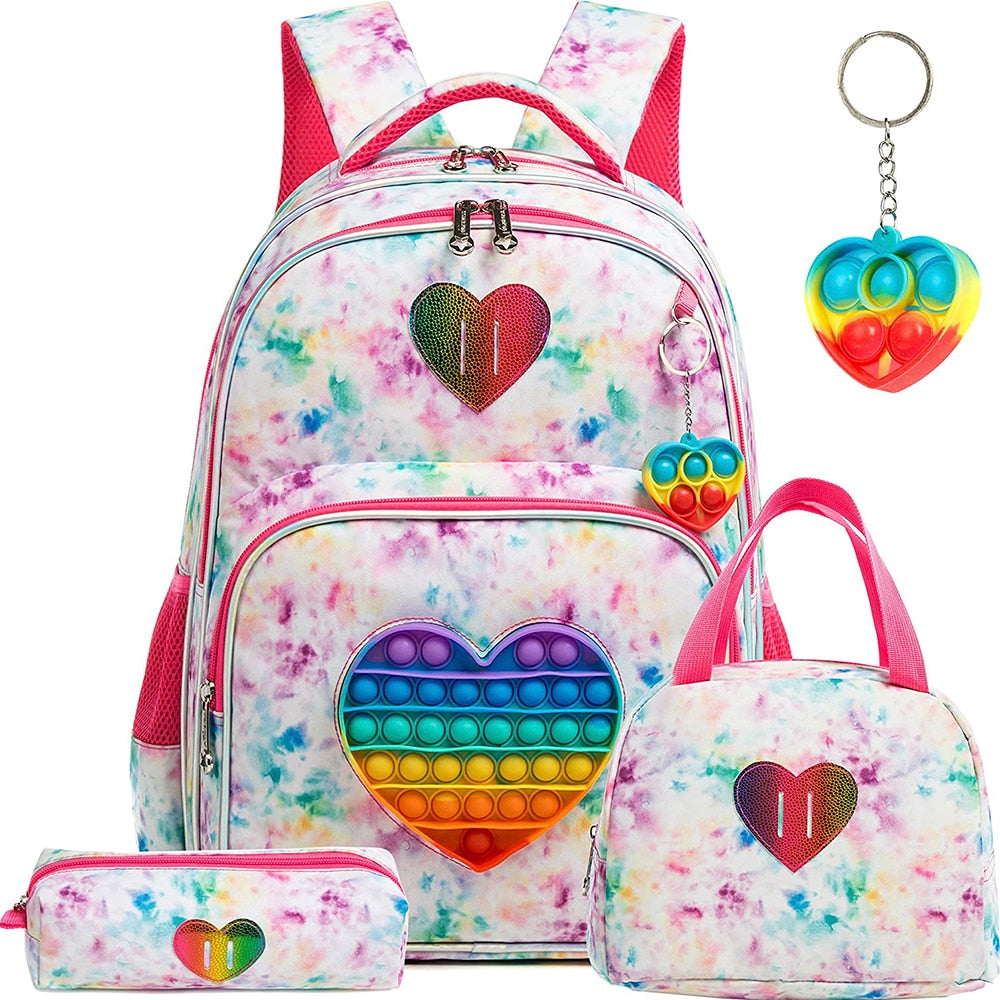 Bikab School Bags 3 In 1 Kids Bags for Girls Kawaii Backpack Waterproof Children School Bags for Girl 16&quot; Bags for Girls Set Bag