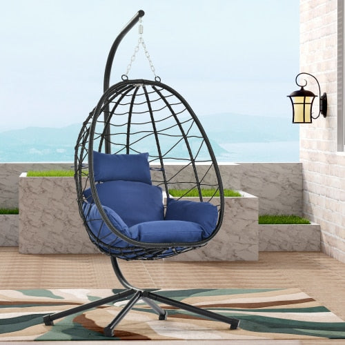 Egg Chair with Stand Indoor Outdoor Swing Chair Patio Wicker Hanging Egg Chair Hanging Basket Chair Hammock Chair