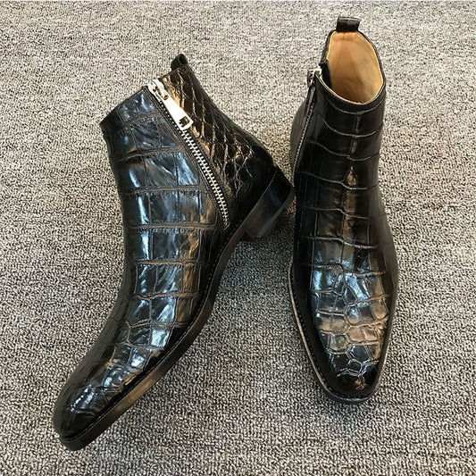 Men&#39;s Boots Zip Black Brown Low-heeled Business Handmade Cowboy Boots Botas De Trabajo Hombre Shoes for Men with Free Shipping