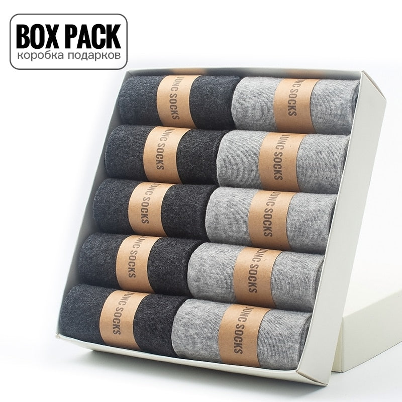 Box Pack Men&#39;s Cotton Socks 10Pairs/Box Black Business Men Socks Soft Breathable Summer Winter for Man Boy&#39;s Gift Size EUR39-45