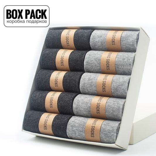 Box Pack Men&#39;s Cotton Socks 10Pairs/Box Black Business Men Socks Soft Breathable Summer Winter for Man Boy&#39;s Gift Size EUR39-45