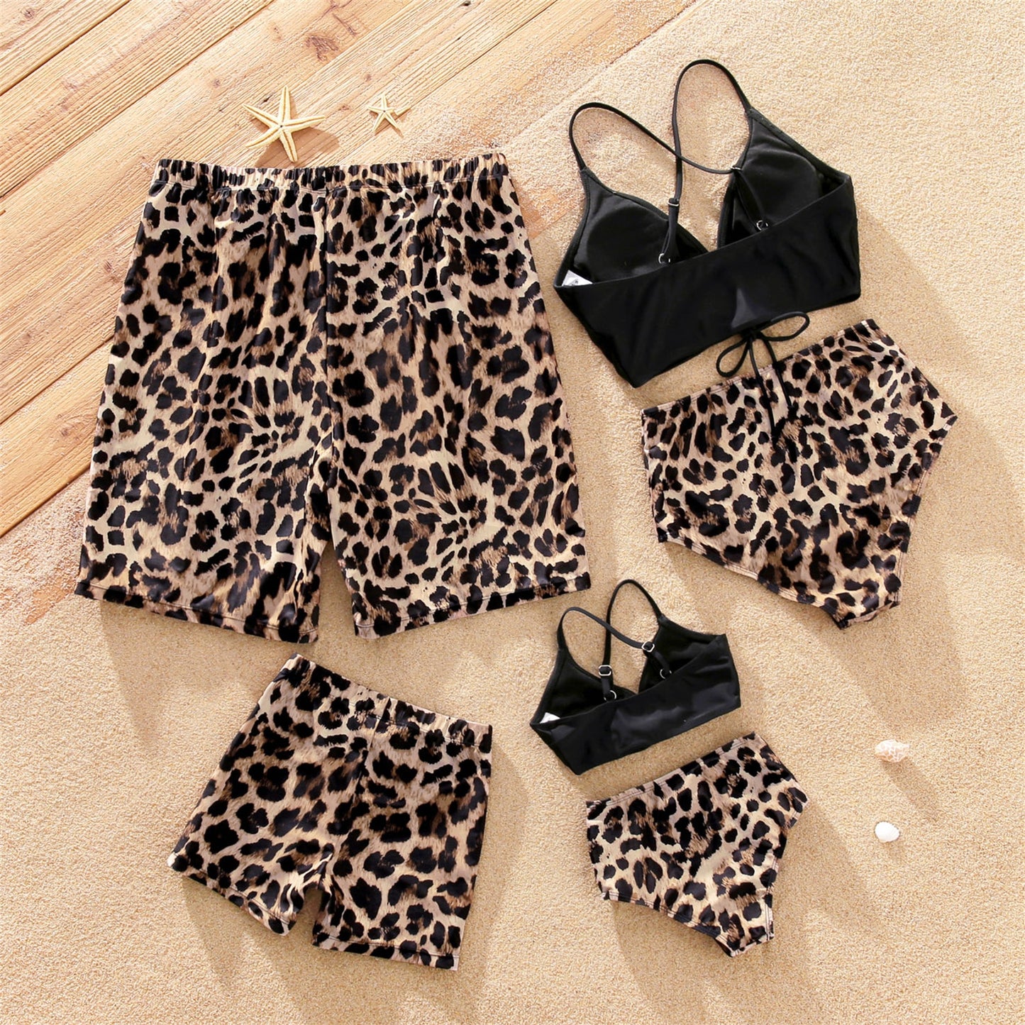 PatPat Family Matching Spaghetti Strap Bikini Set Swimwear and Leopard Swim Trunks Shorts