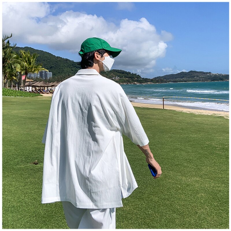 2023 New Hawaiian Style Men&#39;s Summer Suit Solid Color Short-sleeved Shirt Shorts Korean Version Loose Casual Two-piece 4XL 5XL