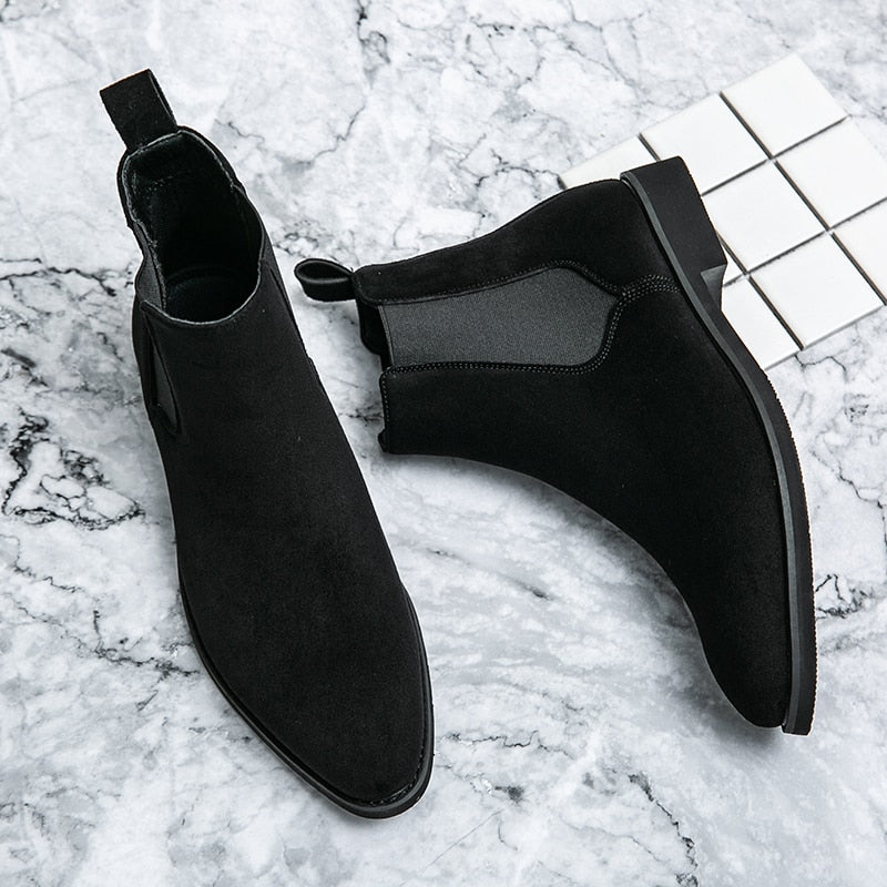Chelsea Boots Men Handmade Business Black Red Slip on Flock Pu Cowboy Boots Sapato Masculino Free Shipping Men Boots