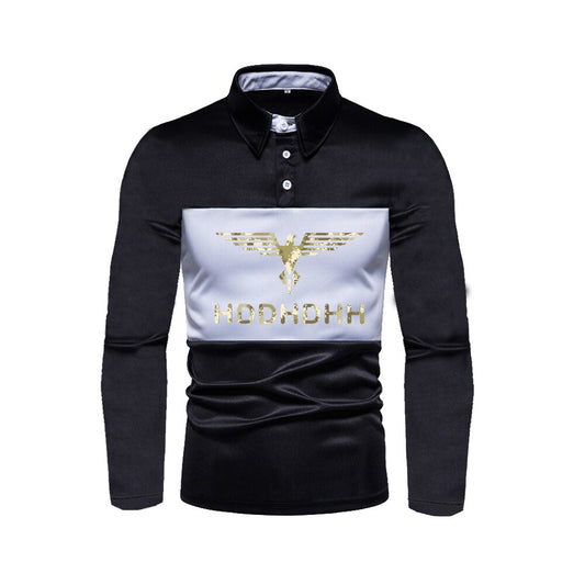 New Fashion Color Contrast Mens Polo Shirt  Long Sleeve Casual Tops Men Clothing