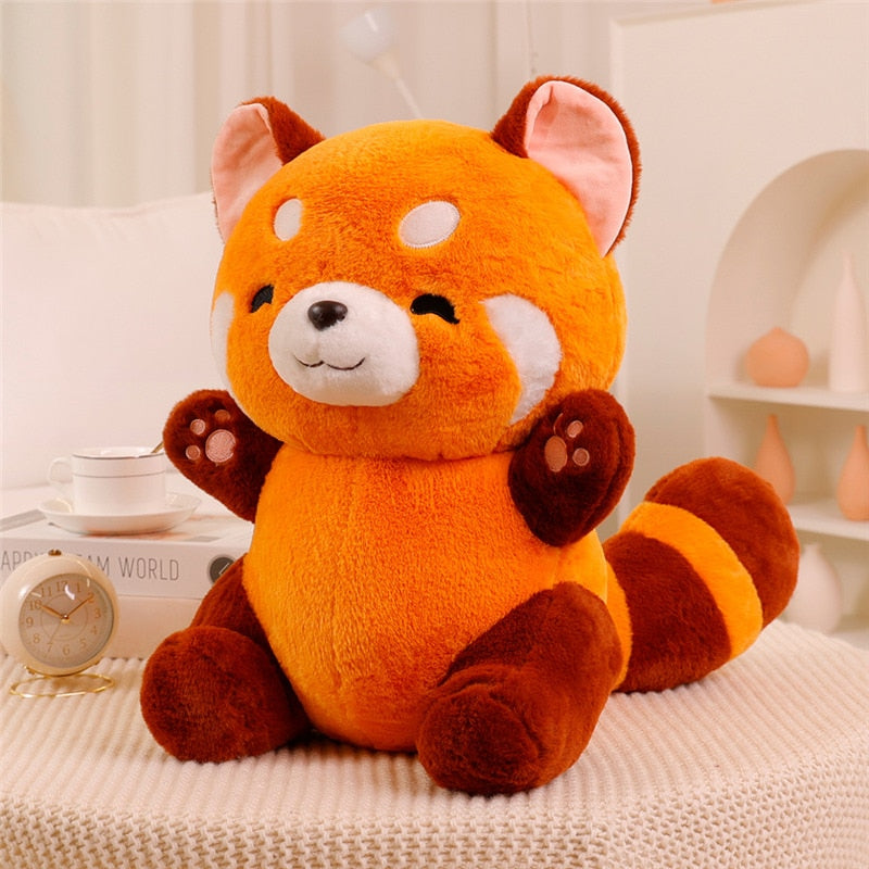 Stuffed Anime Figure Doll Turned Red Panda Plushie Doll Fluffy Hair Red Raccoon Animals Hug Throw Pillow Kids