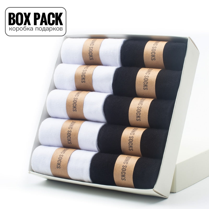 Box Pack Men&#39;s Cotton Socks 10Pairs/Box Black Business Men Socks Soft Breathable Summer Winter for Man Boy&#39;s Gift Size EUR39-45