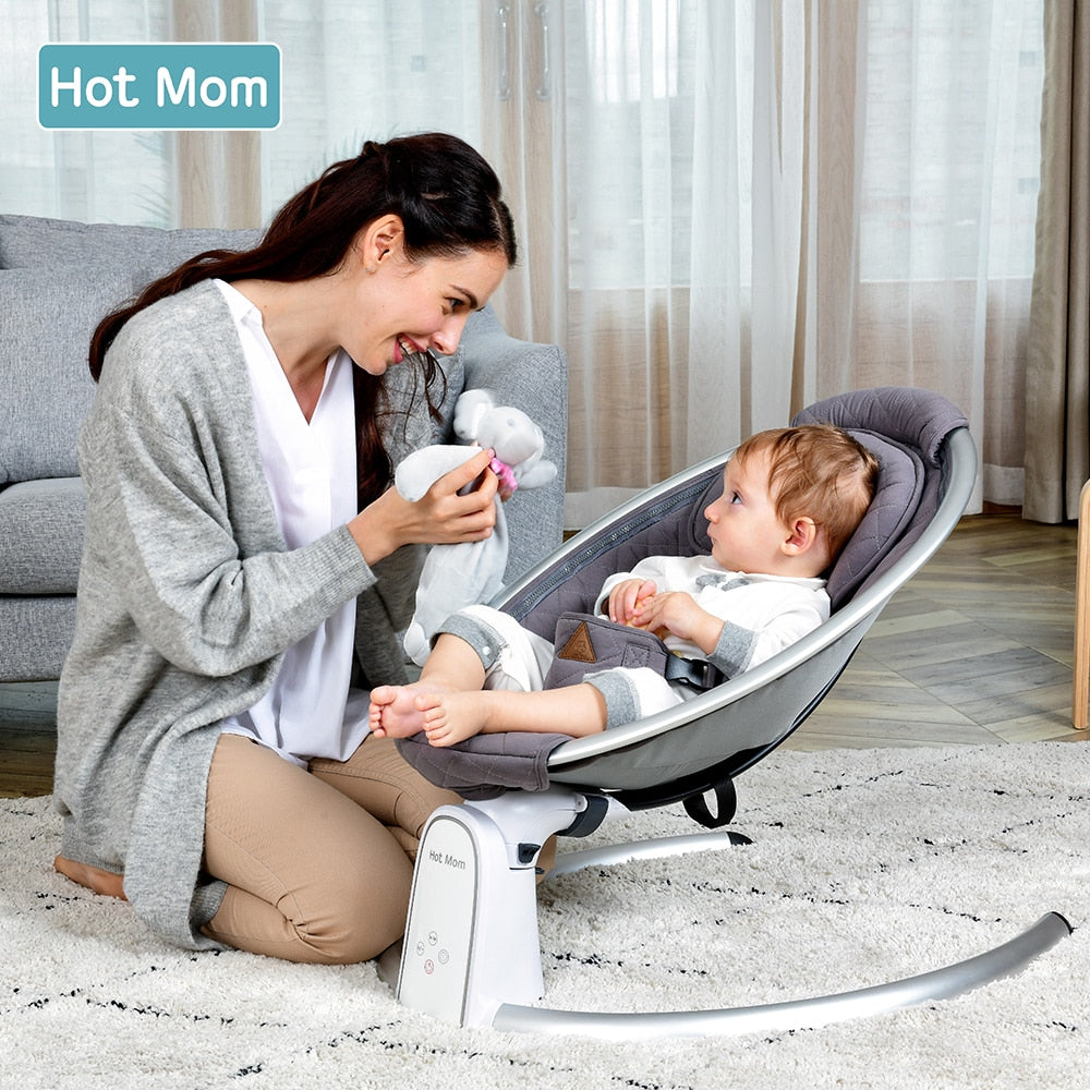 Electric Baby Bouncers with Bluetooth and Five Gear Swing,Hot Mom Intelligence Timing Baby Swing,Pure Cotton Baby Rocker Cardle