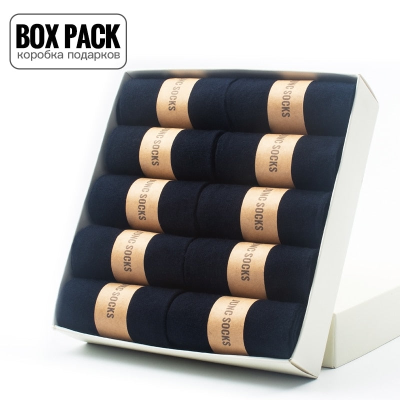 Box Pack Men&#39;s Cotton Socks 10Pairs/Box Black Business Men Socks Soft Breathable Summer Winter for Man Boy&#39;s Gift Size EUR39-45