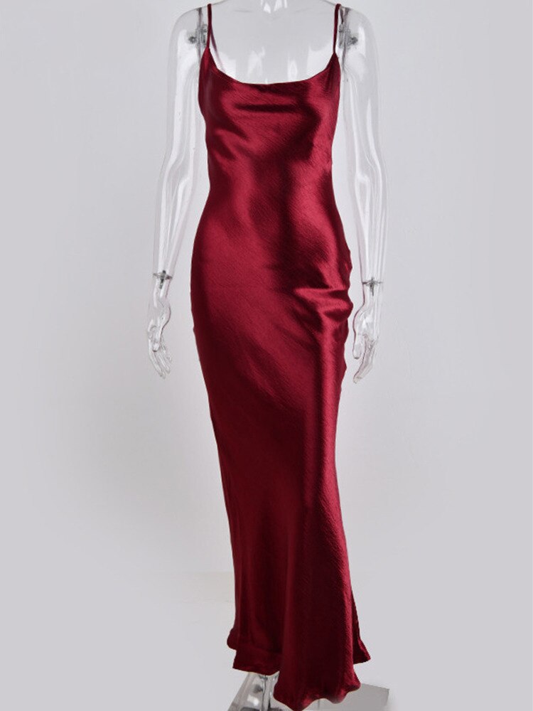 JULISSA MO Sexy Spaghetti Strap Backless Summer Dress Women Satin Lace Up Trumpet Long Dress Elegant Bodycon Party Dresses 2023