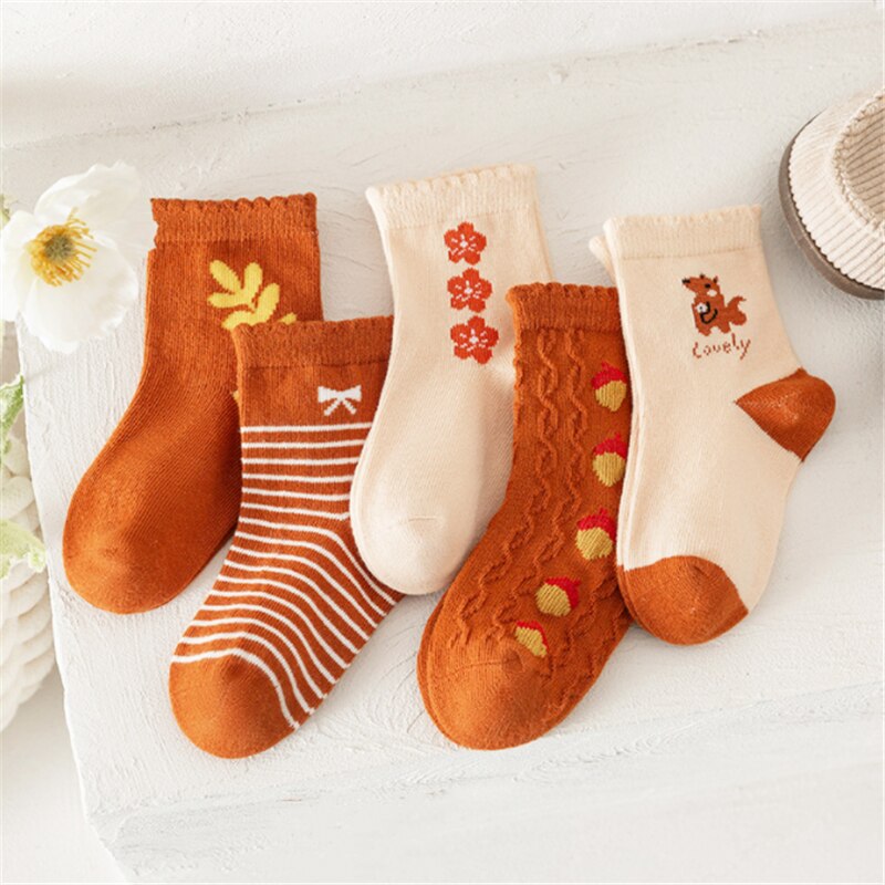 PatPat 5-pairs Toddler Cute Cartoon Jacquard Socks Set