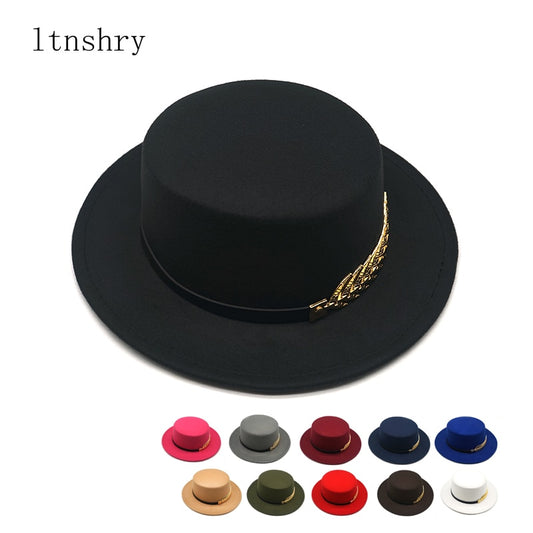 Autumn Winter Women Men Wool Vintage Trilby Felt Fedora Hat Ribbon With Wide Brim Gentleman Elegant  For Lady Flat top Jazz Caps