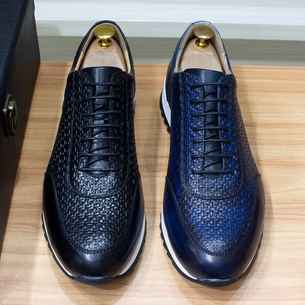 Men&#39;s Sneakers Genuine Leather Lace-Up Oxford Comfortable Classic Breathable Outdoor Trainers Flat Shopping Casual Shoes for Men