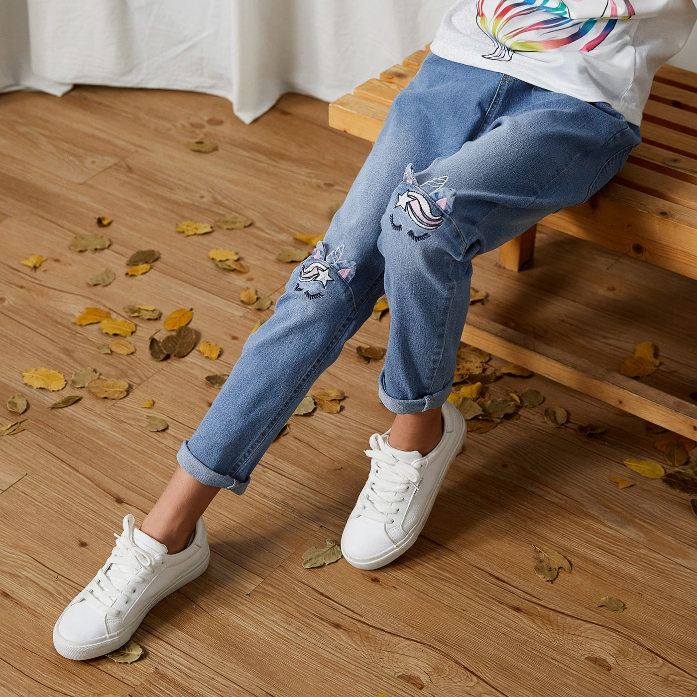 PatPat Hot Sale Casual Jeans For Girl Kids Cute Cat Design Pant Children&#39;s Jeans Clothing For Girls Spring and Autumn Trousers