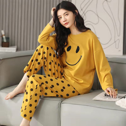 Pure Cotton Pajamas Women's Spring and Autumn Models Long-sleeved Home Service Women's Simple Loose Casual Suit Large Size 5XL