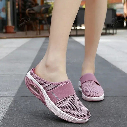 Womens Breathable Walking Slippers Lightweight Air Cushion Slip on Summer Sandals Women Flats Mesh Shoes Female Slides