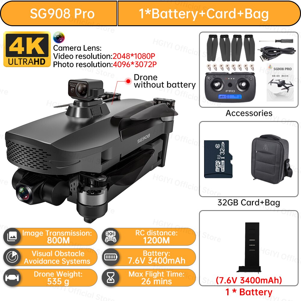 HGIYI SG908 Max Drone 4K Profesional 3-Axis Gimbal Obstacle Avoidance HD Camera Dron GPS RC Helicopter Quadcopter VS SG907 Max