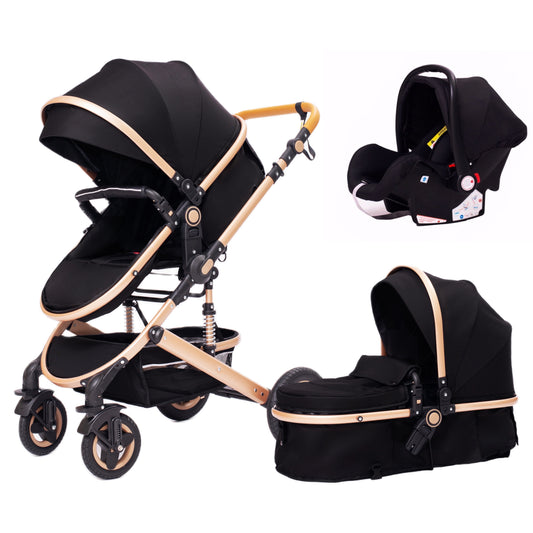 Luxurious Baby Stroller 3 in 1 Portable Travel Baby Carriage Folding Prams Aluminum Frame High Landscape Car for Newborn Baby