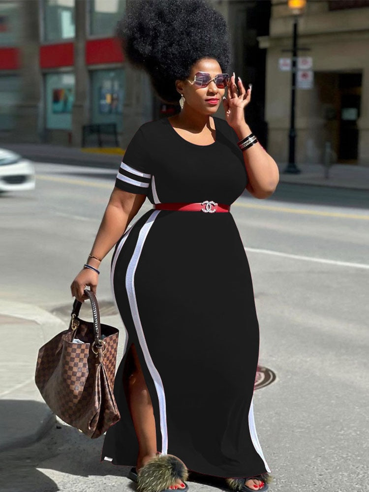 Plus Size Women Clothing Dresses with Split Summer Tshirt Dress Oversized Streetwear Knit Midi Dress Wholesale Bulk Dropshipping