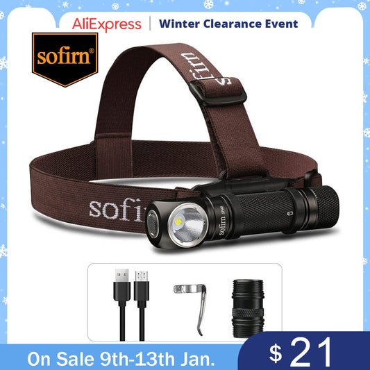 Sofirn SP40 LED Headlamp XPL 1200lm 18650 USB Rechargeable Headlight 18350 Flashlight with Power Indicator Magnet Tail