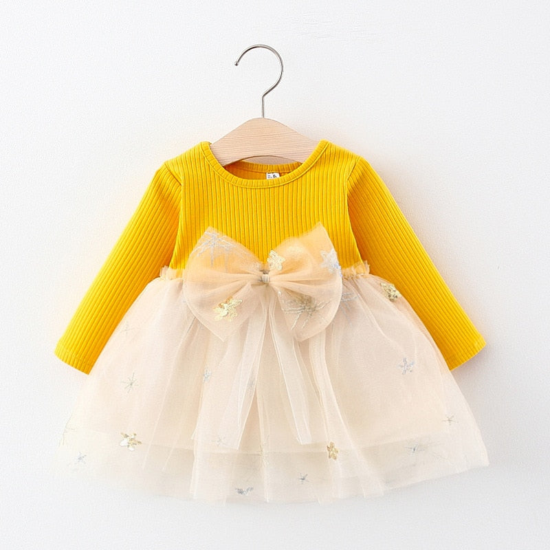 Menoea Infant dress Autumn 2022 Baby Girl Clothes Newborn Kids Long Sleeve Dresses Children Girl Cartoon Bear Pattern Cute Dress