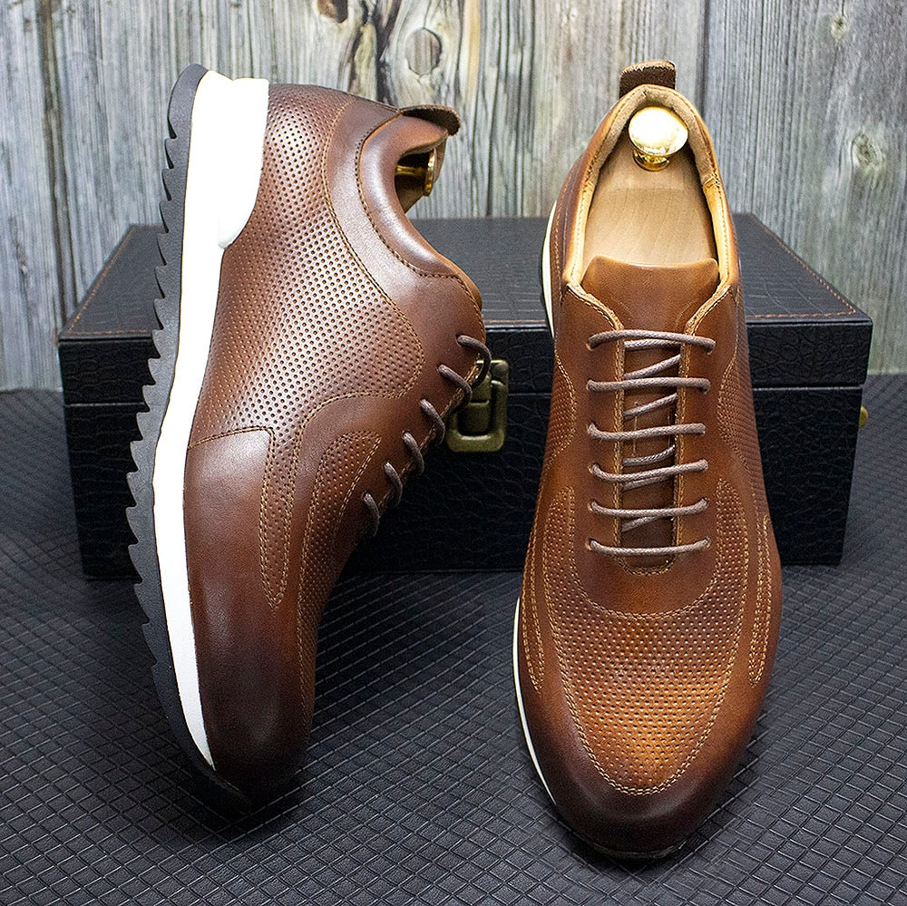 Luxury Mens Sneakers Genuine Leather Lace-Up Comfortable Oxford Classic Casual Shoes for Men Outdoor Street Travel Flat Footwear