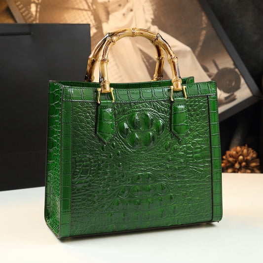 Brand Genuine Leather Bamboo Women&#39;s Bag Crocodile Pattern Ladies Handbag Portable Tote Bag Mom Tide Shoulder Messenger Bags