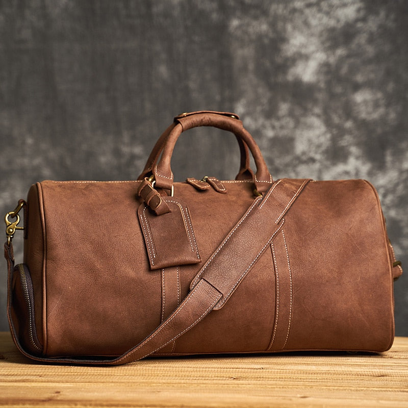 ZRCX Vintage Men&#39;s Hand Luggage Bag Travel Bag Geunine Leather  Large Capacity Single Shoulder Messenger For 15 Inch Laptop