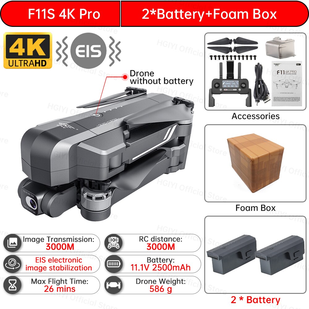 SJRC F11S 4K Pro Drone 4K Profesional 5G WiFi EIS 2 Axis Gimbal With HD Camera GPS Brushless Quadcopter Professional F11 RC Dron