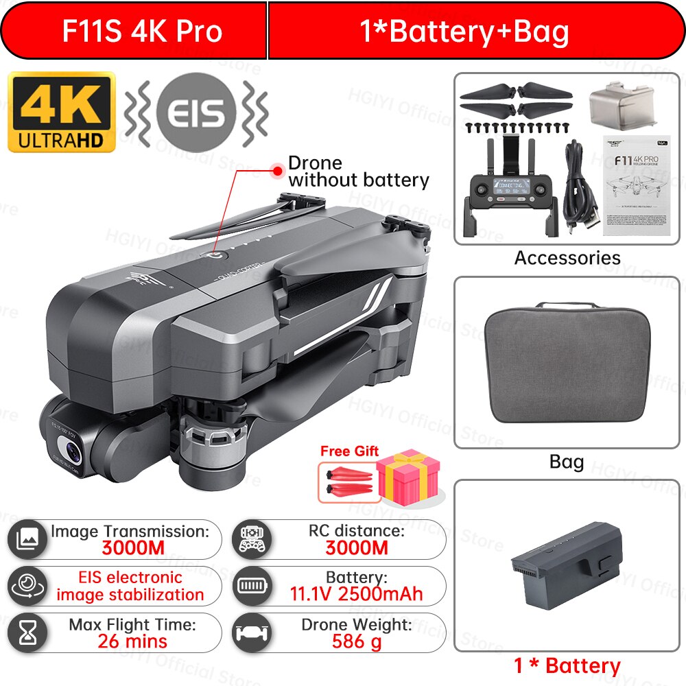 SJRC F11S 4K Pro Drone 4K Profesional 5G WiFi EIS 2 Axis Gimbal With HD Camera GPS Brushless Quadcopter Professional F11 RC Dron