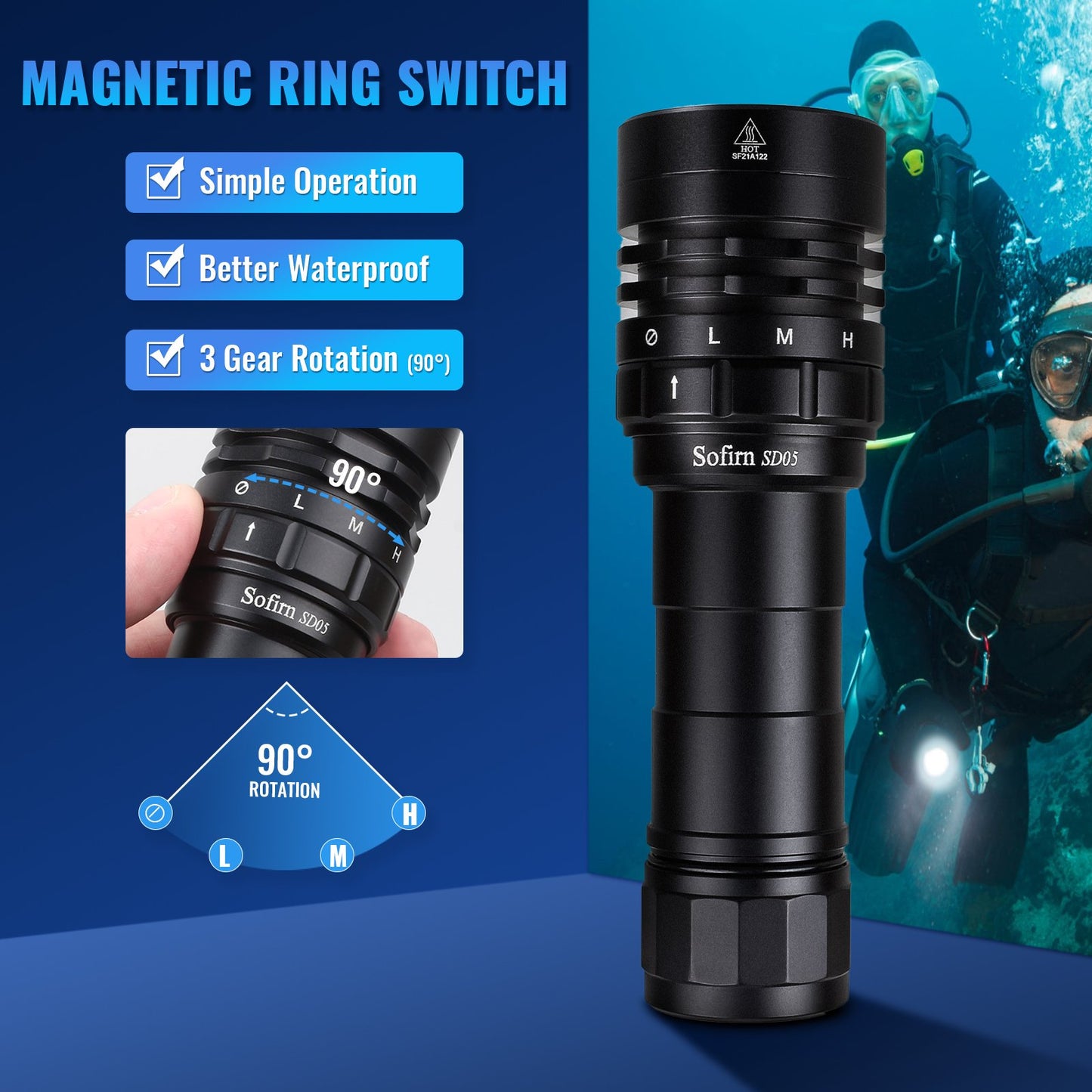 Sofirn SD05 Scuba Diving Flashlight  XHP50.2 3000lm 21700 Dive Torch with Magnetic Switch ship from Russia/Poland/ES only
