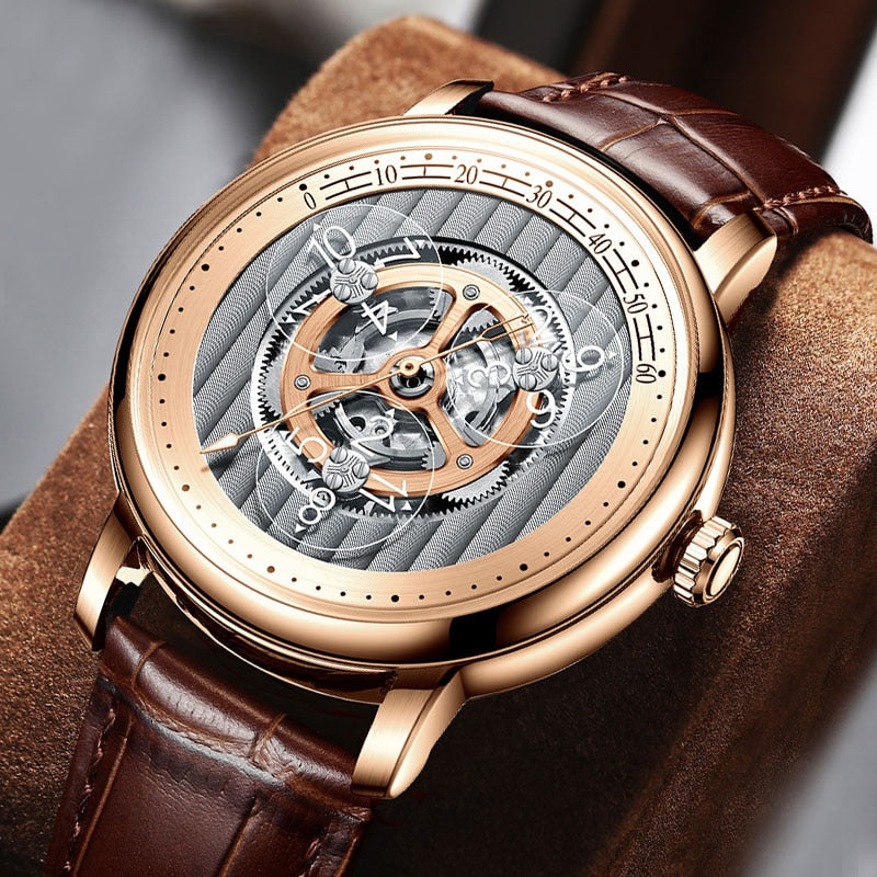 PINDU New 41MM Minute Scale Luxury Men&#39;s Watches Business Sunburst Watch For Men Automatic Mechanical Sapphire Windows P6513+Box